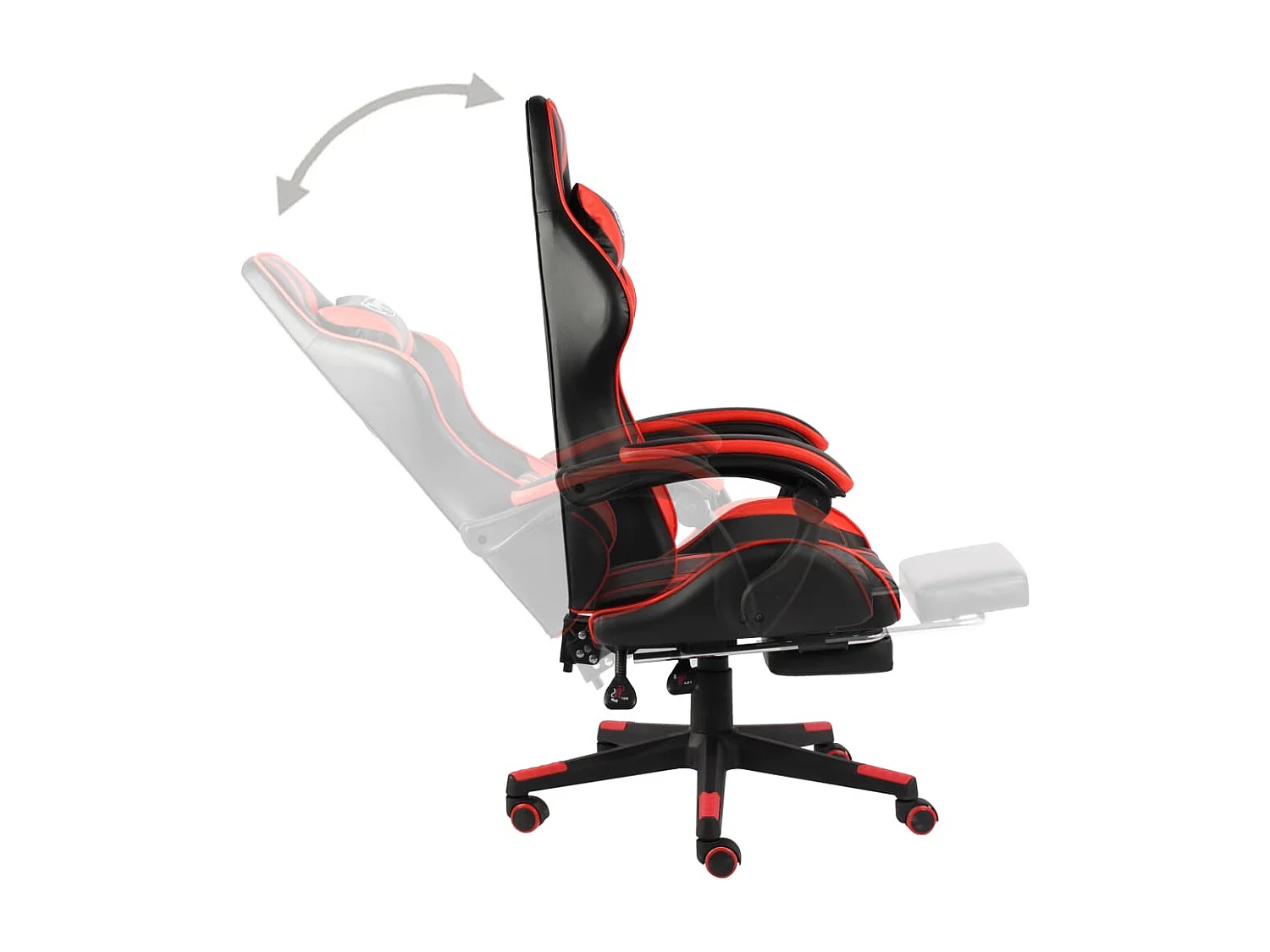 Gaming-Stuhl und Fußstütze aus Kunstleder in Schwarz und Rot