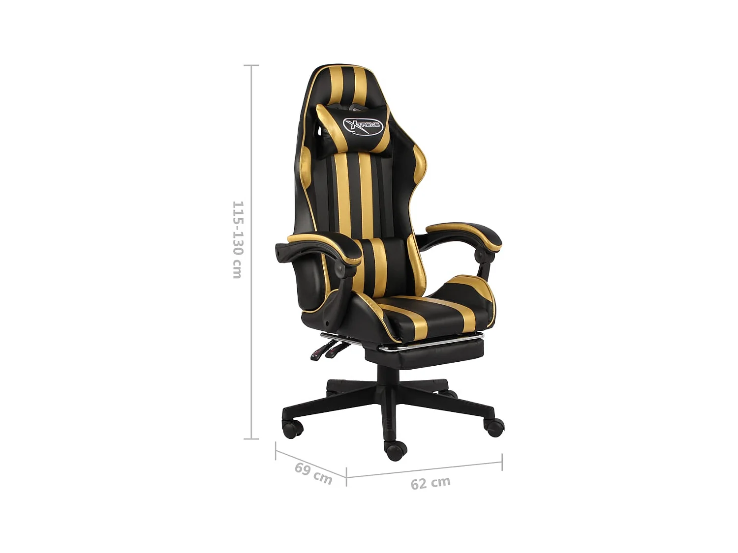 Fauteuil de jeux vidéo avec repose-pied Noir et doré Similicuir