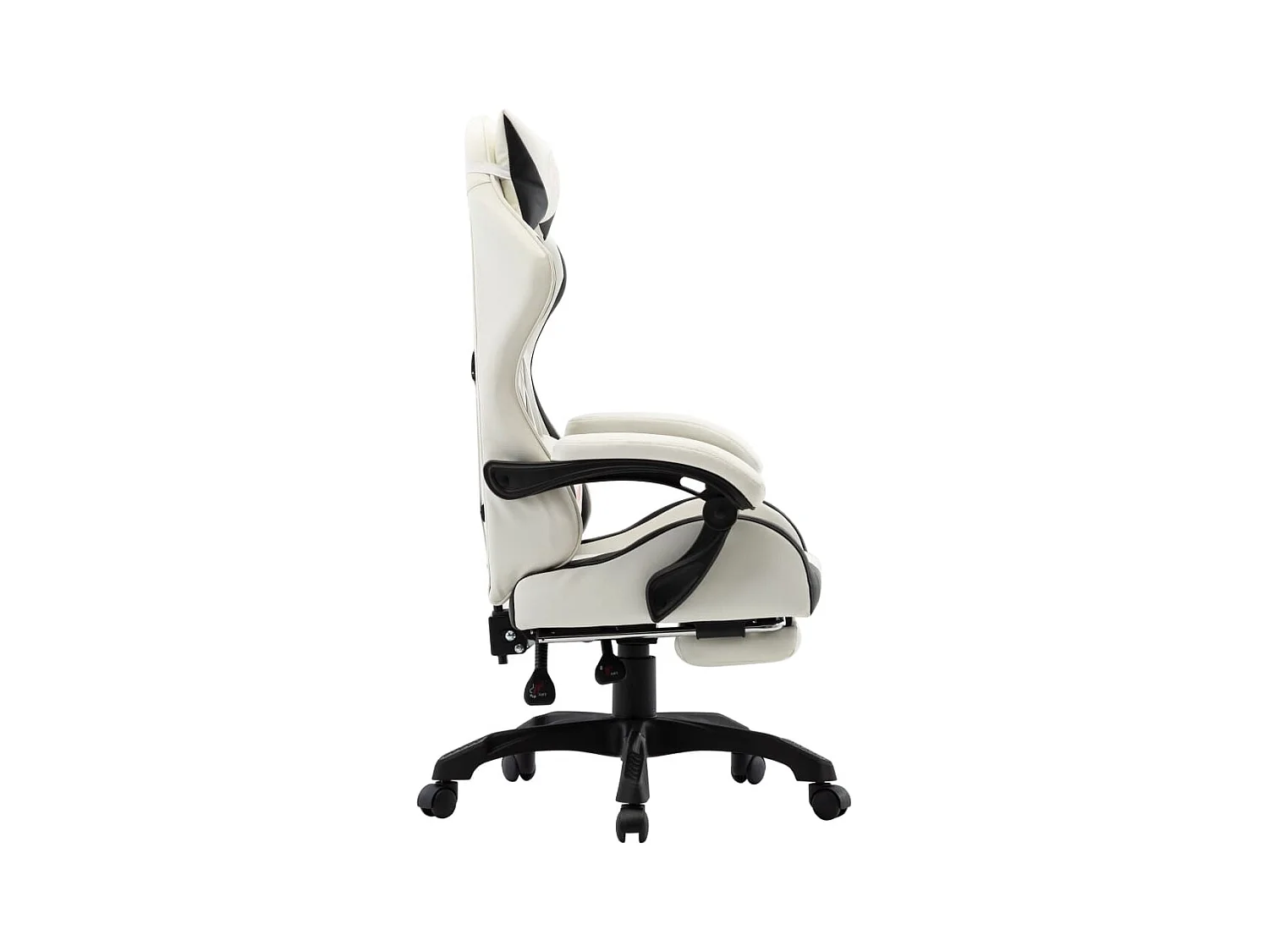 Zwart-witte kunstleren gamingstoel en voetenbank