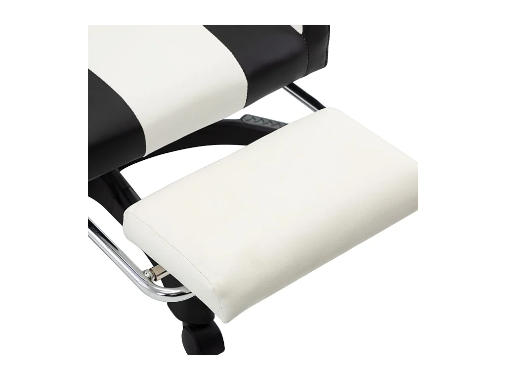 Zwart-witte kunstleren gamingstoel en voetenbank