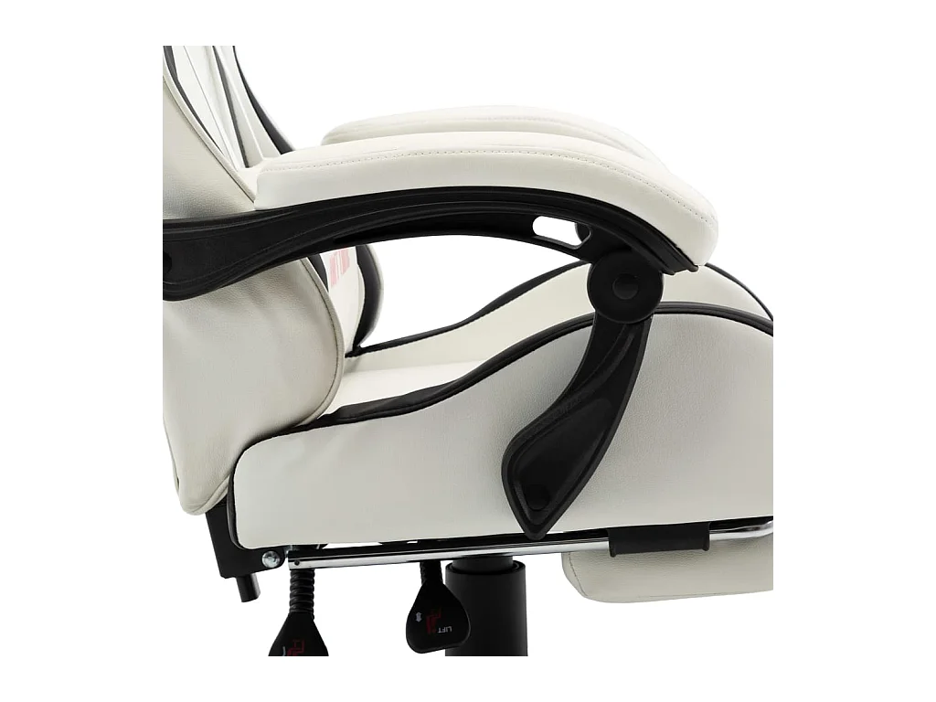 Zwart-witte kunstleren gamingstoel en voetenbank