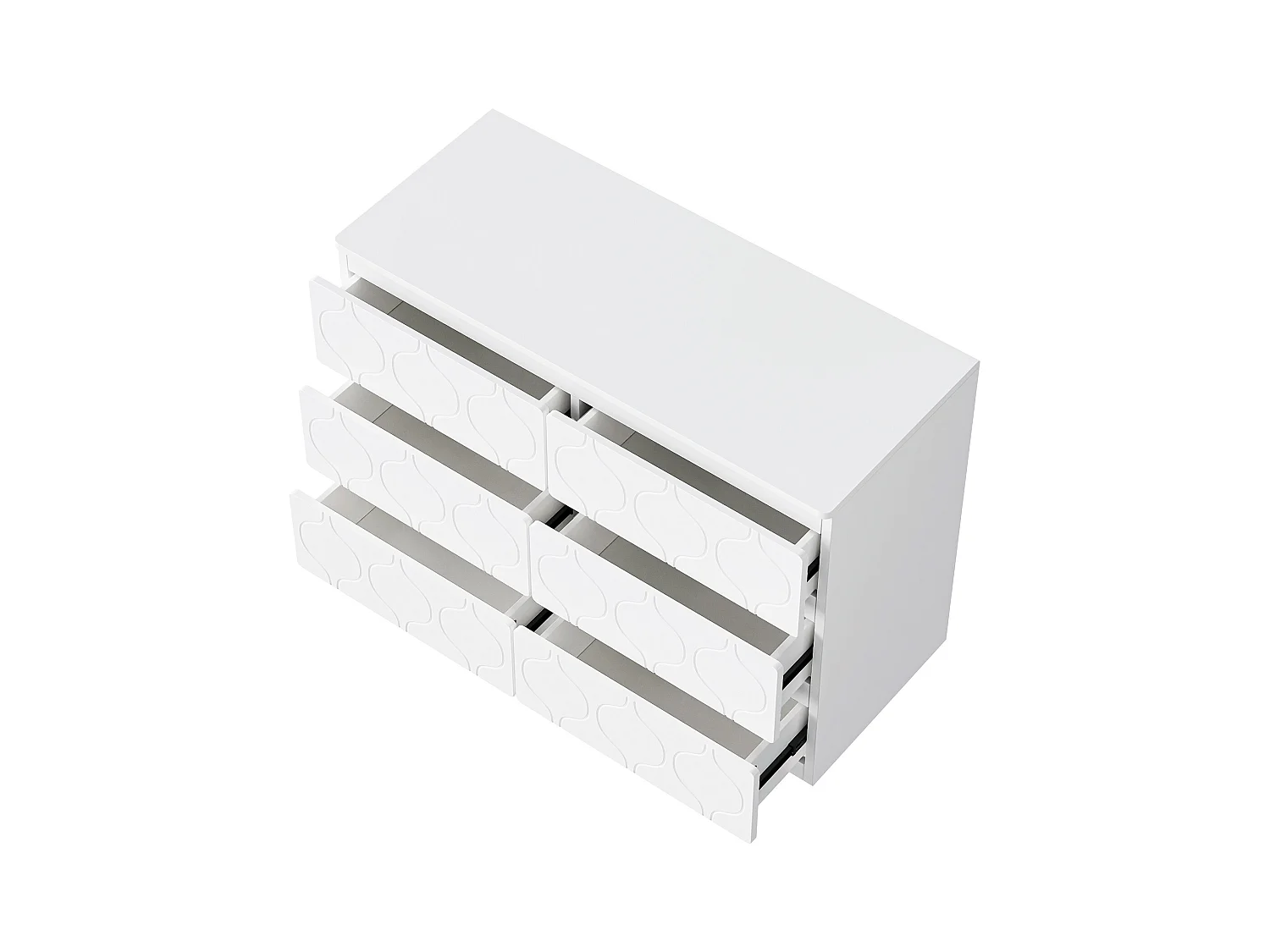 Commode avec 6 tiroirs, Rangement, MDF, Blanc et Chêne (110x40x72 cm)