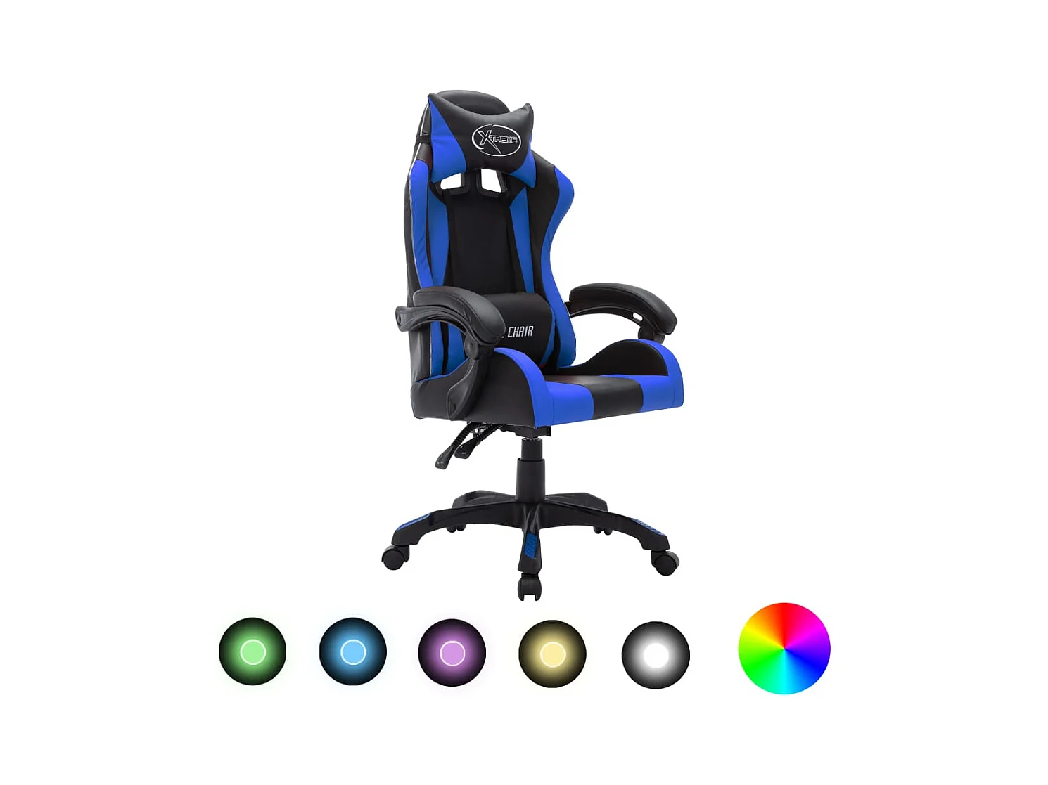 Silla gaming con LED RGB de piel sintética azul y negra