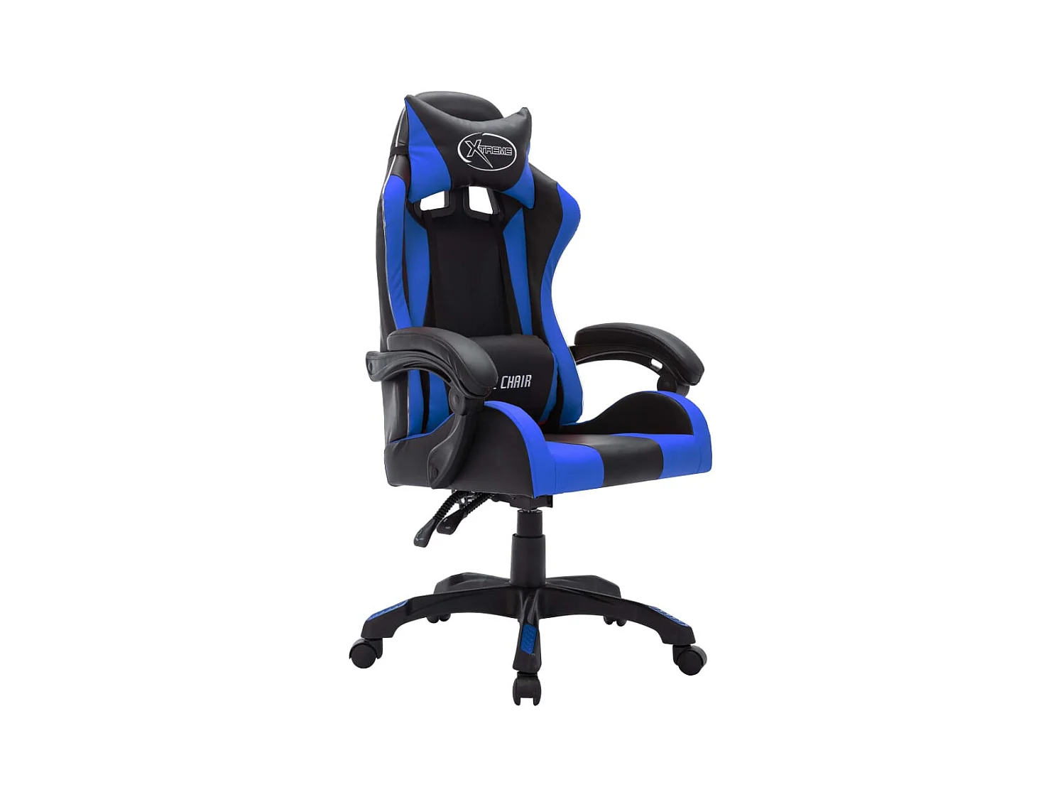 Silla gaming con LED RGB de piel sintética azul y negra