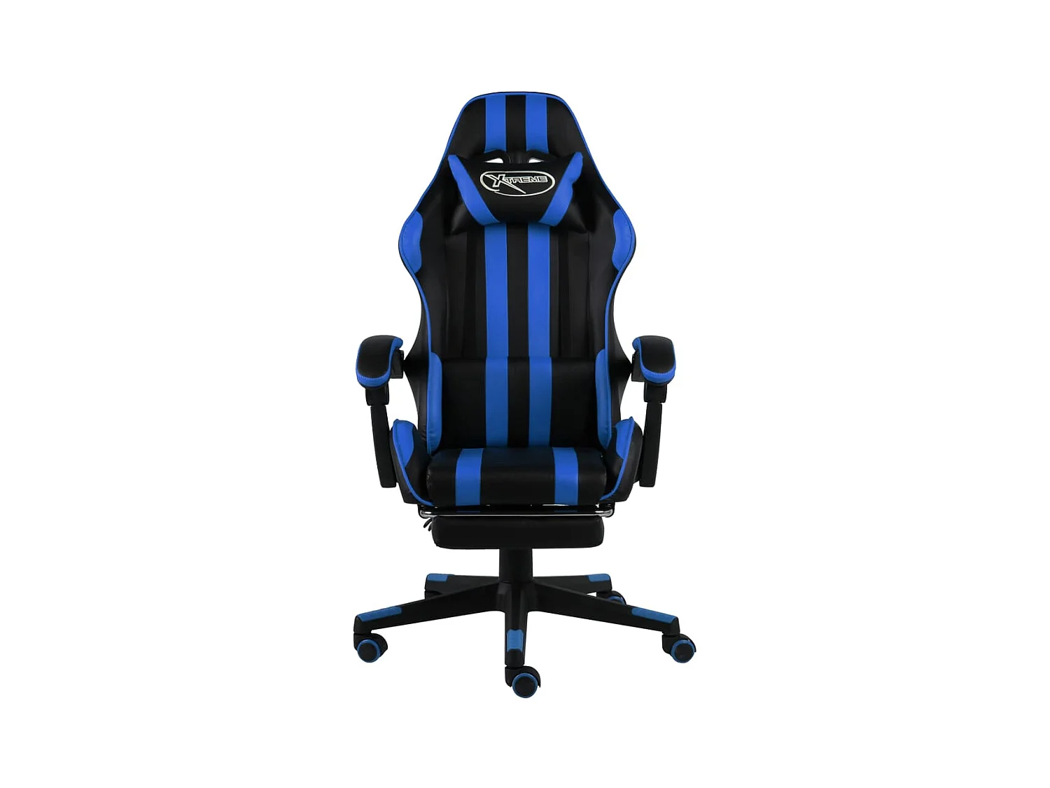 Fauteuil de jeux vidéo avec repose-pied Noir et bleu Similicuir