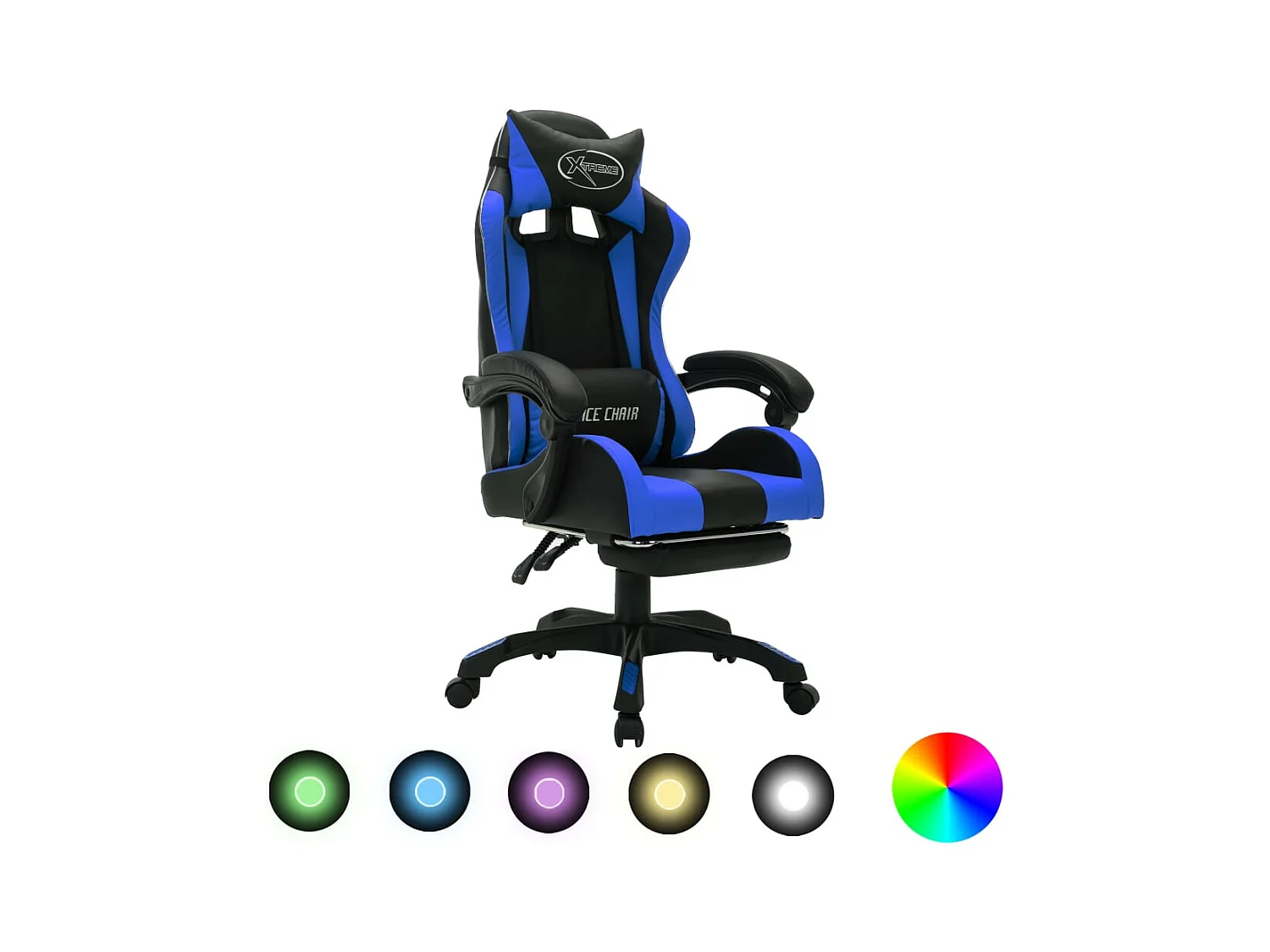 Gamingstoel met RGB LED blauw en zwart kunstleer