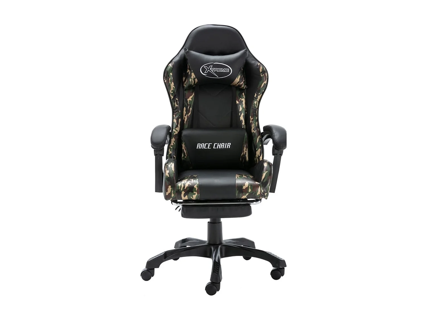 Zwarte/camouflage kunstleren gamingstoel met voetenbankje