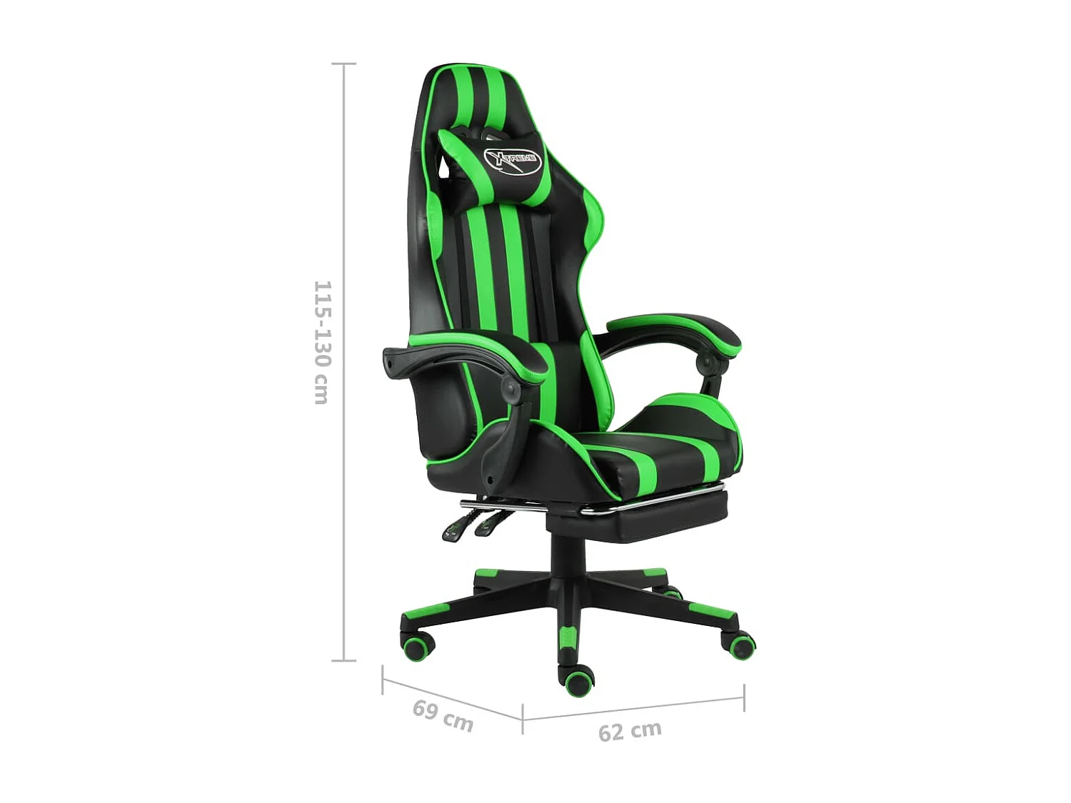 Fauteuil de jeux vidéo avec repose-pied Noir et vert Similicuir