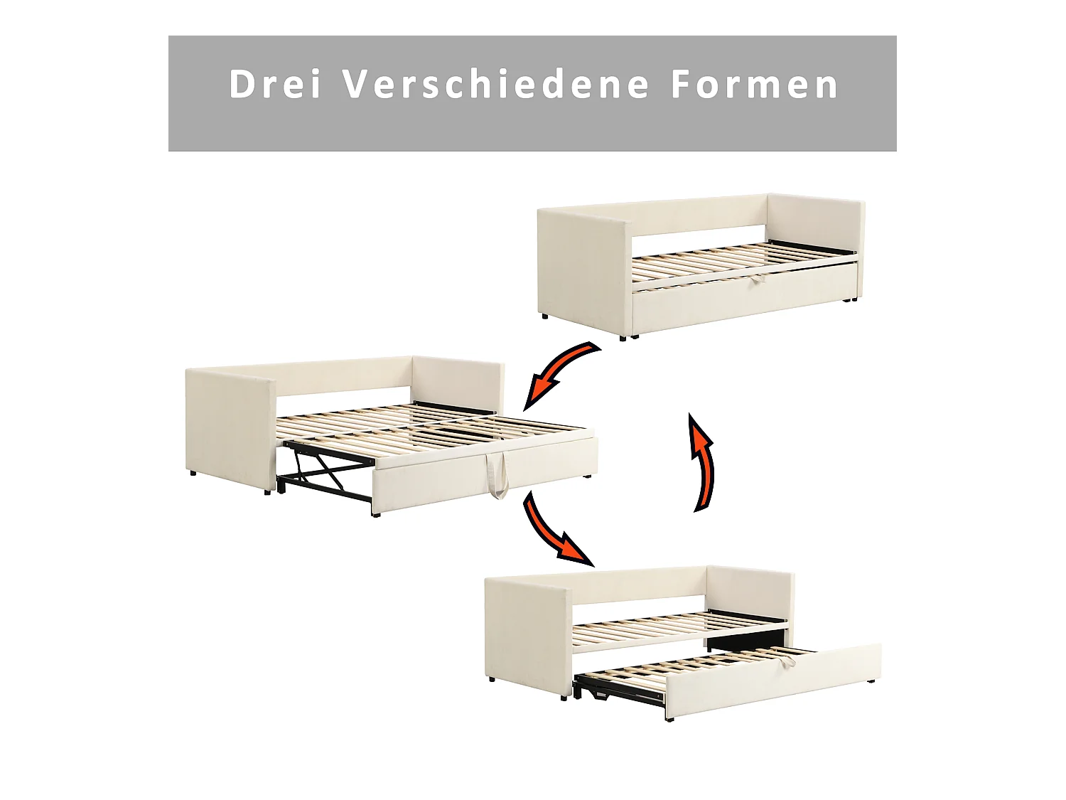 Canapé-lit convertible 90/180 x 200 cm avec sommier à lattes, multifonction en tissu velours beige (213 x 188 x 74 cm)