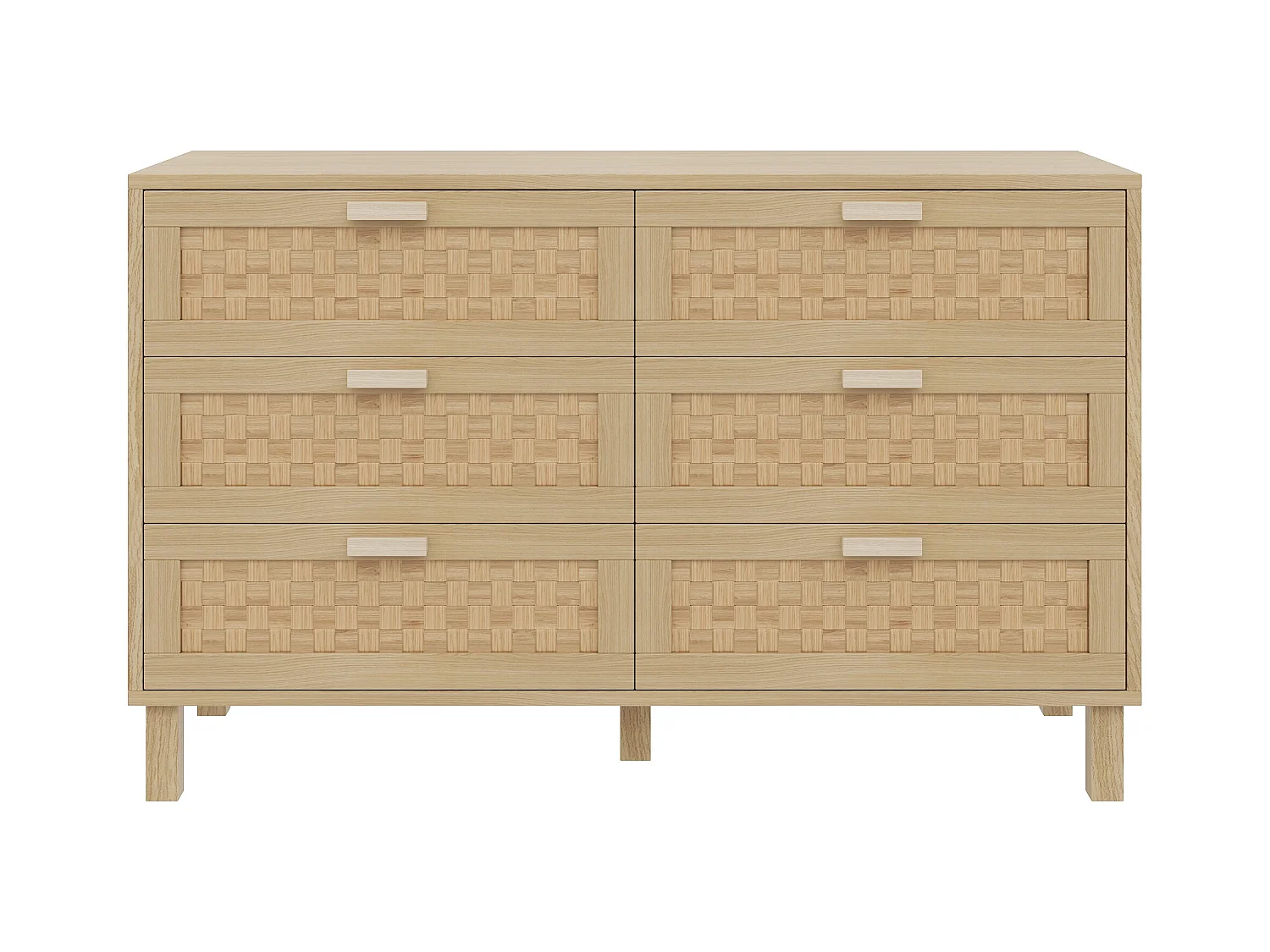 Commode et Sideboard élégant en bois naturel avec 6 tiroirs, design moderne, rangement pratique, bois naturel (120x40x75 cm)