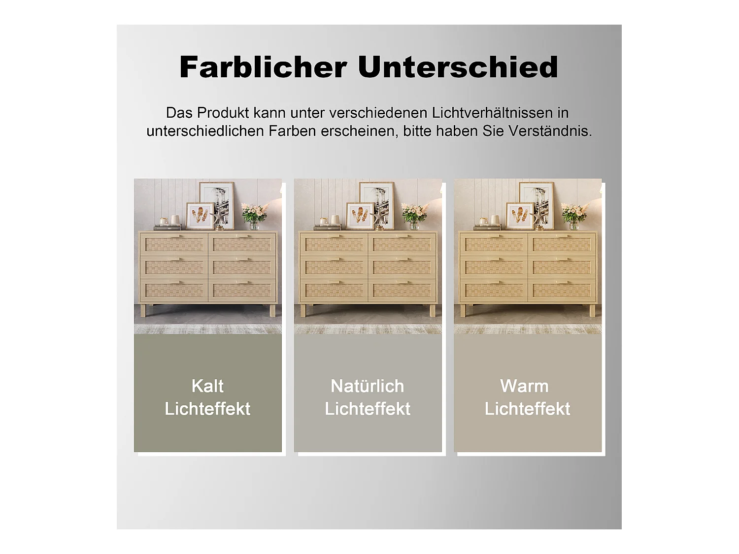 Commode et Sideboard élégant en bois naturel avec 6 tiroirs, design moderne, rangement pratique, bois naturel (120x40x75 cm)