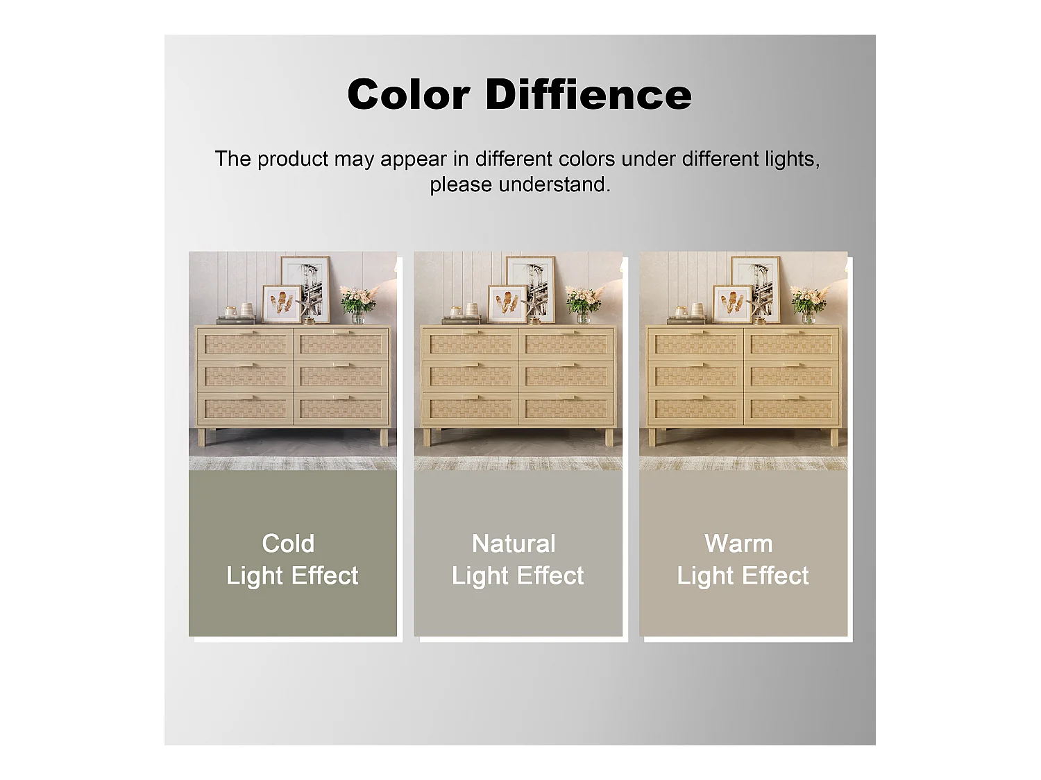 Commode et Sideboard élégant en bois naturel avec 6 tiroirs, design moderne, rangement pratique, bois naturel (120x40x75 cm)