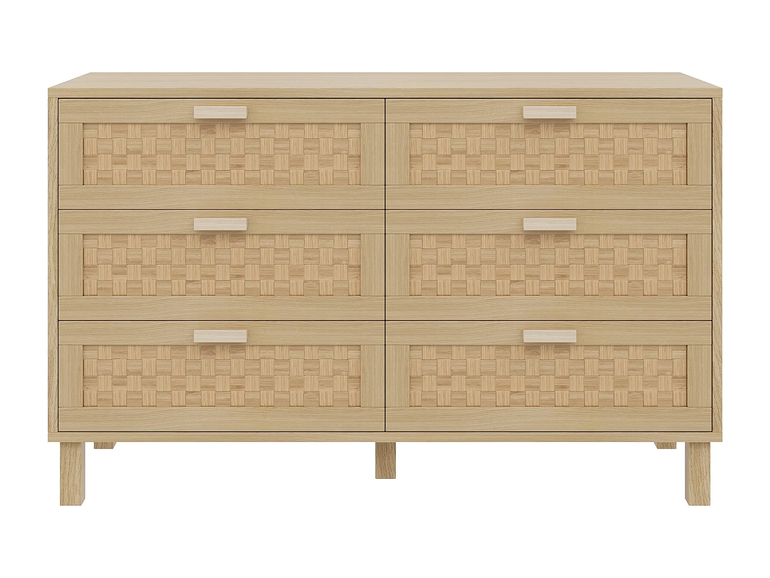 Commode et Sideboard élégant en bois naturel avec 6 tiroirs, design moderne, rangement pratique, bois naturel (120x40x75 cm)