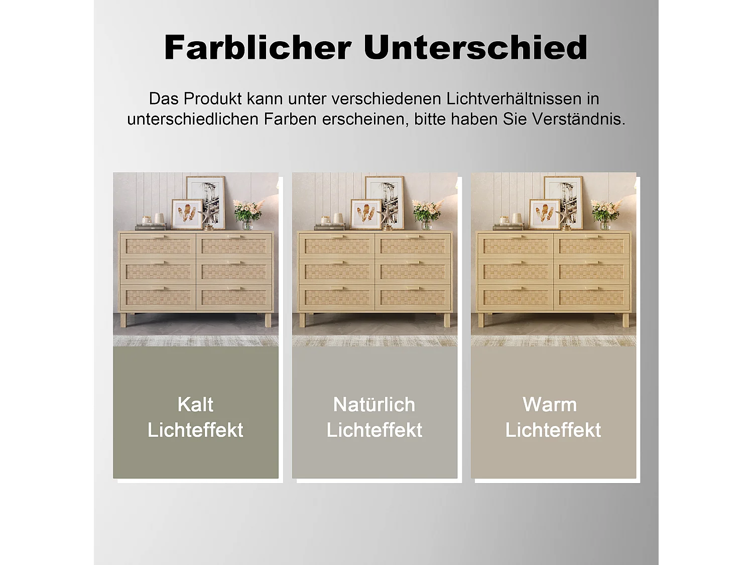 Commode et Sideboard élégant en bois naturel avec 6 tiroirs, design moderne, rangement pratique, bois naturel (120x40x75 cm)