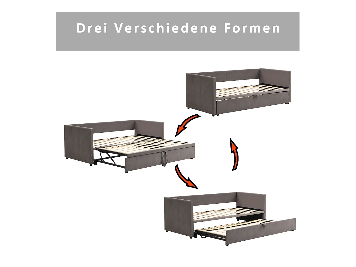 Sofá cama convertible 90/180 x 200 cm con somier de láminas, cama multifuncional en terciopelo suave, color gris (213 x 188 x 74 cm)