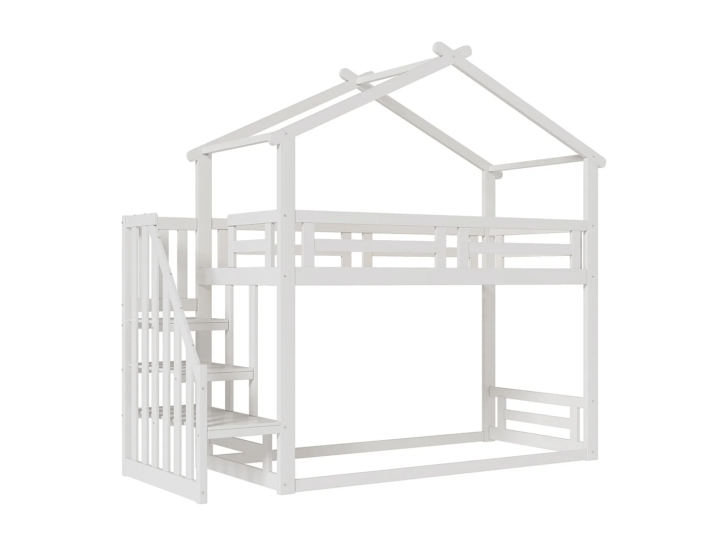 Lit superposé 90x200 cm avec échelle de sécurité, cadre en bois massif, finition blanche (253.4x95x145 cm)