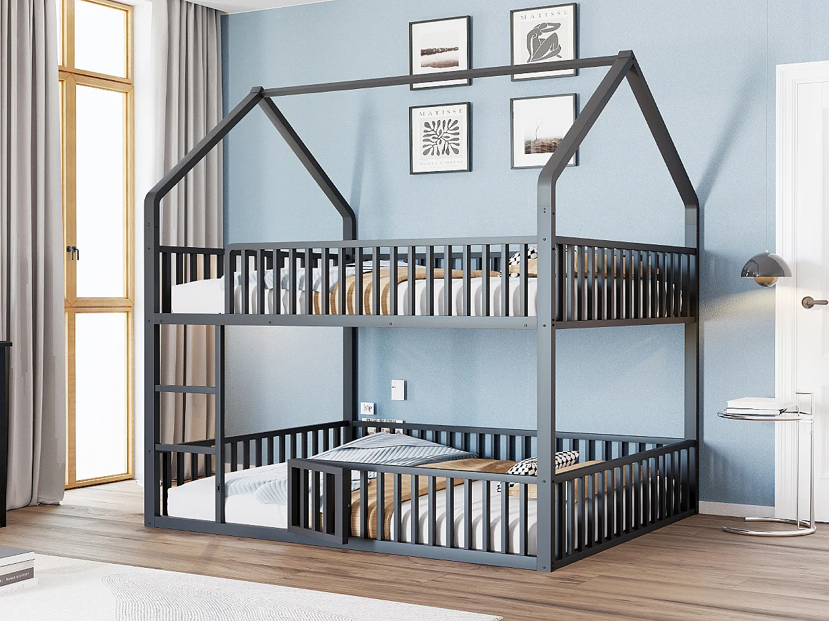 Lit superposé pour enfants 140\200 cm, cadre métallique, avec échelle, design loft (matelas non inclus)