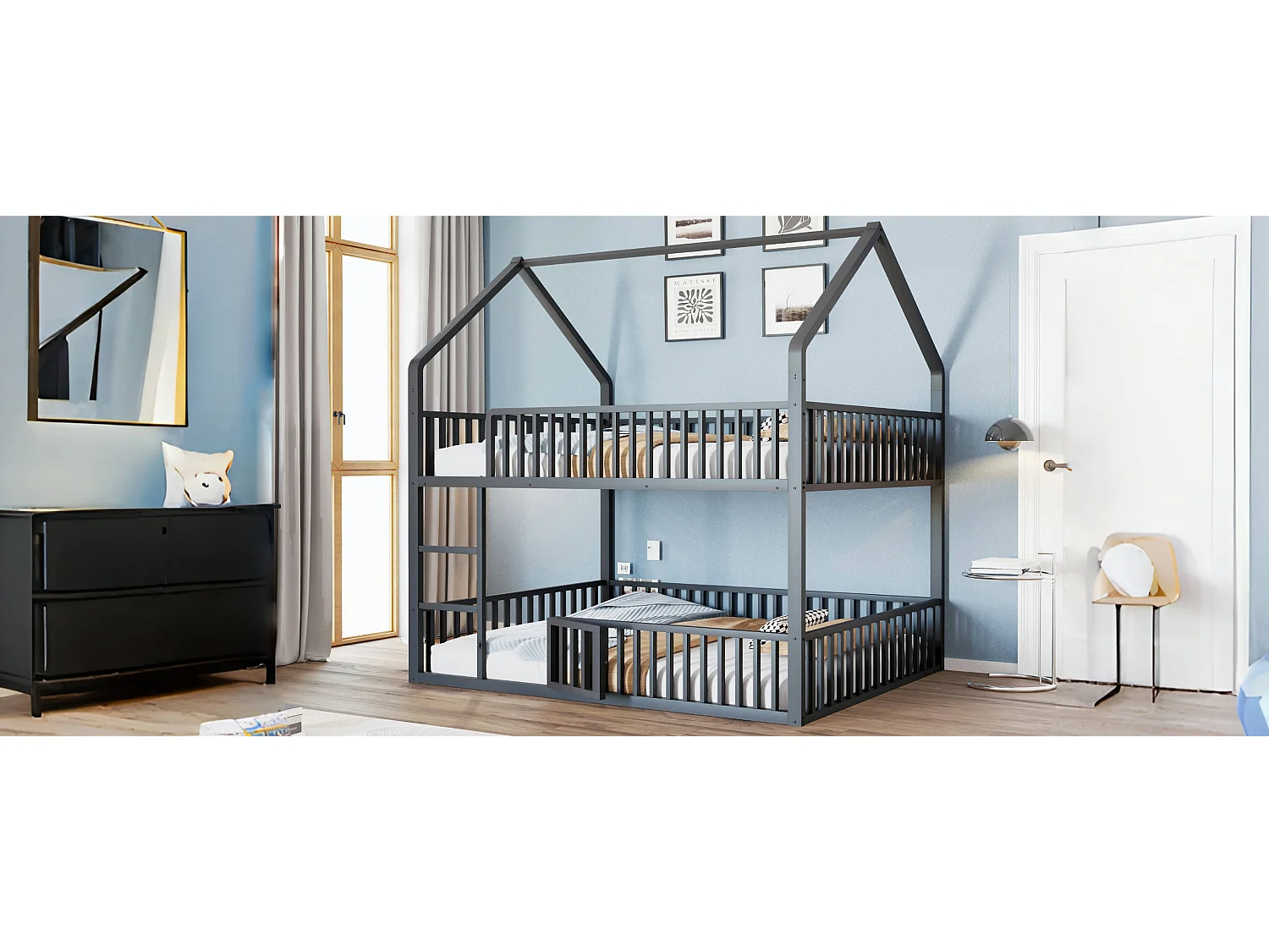 Lit superposé pour enfants 140\200 cm, cadre métallique, avec échelle, design loft (matelas non inclus)