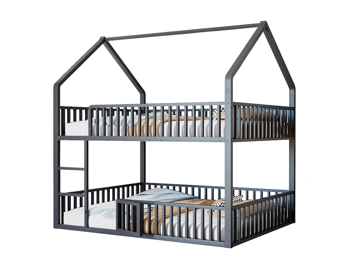 Lit superposé pour enfants 140\200 cm, cadre métallique, avec échelle, design loft (matelas non inclus)