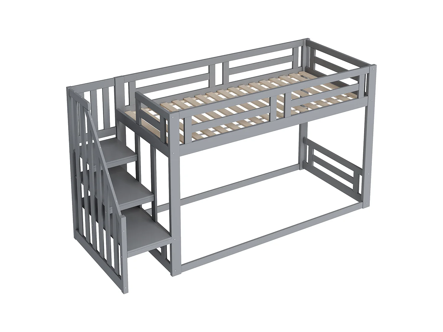 Stapelbed 90x200 cm met veiligheidsladder en opbergruimte, massief grenen frame, wit (278x95x139,5 cm)