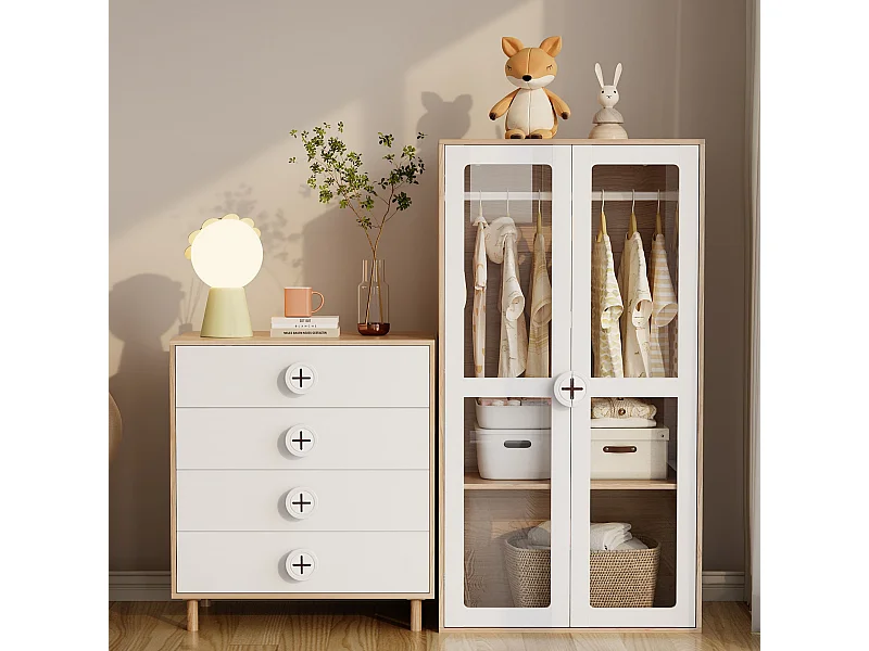 Kombi-Kleiderschrank - 80 x 50 x 150 cm - Nachttisch-Kleiderschrank-Kombination - MDF + Spanplatte - Weiß