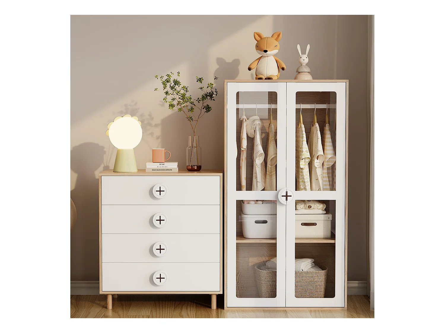 Guarda-roupa combinado - 80 x 50 x 150 cm - combinação de mesa de cabeceira e guarda-roupa - MDF + aglomerado - branco