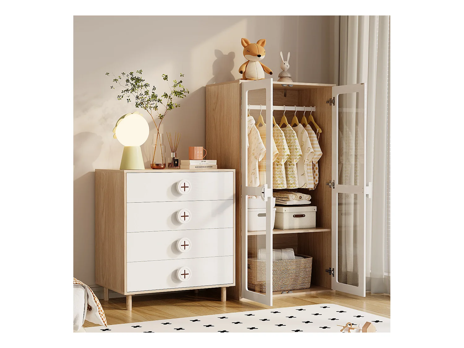 Guarda-roupa combinado - 80 x 50 x 150 cm - combinação de mesa de cabeceira e guarda-roupa - MDF + aglomerado - branco