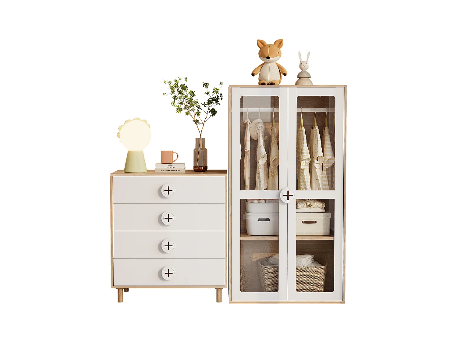 Guarda-roupa combinado - 80 x 50 x 150 cm - combinação de mesa de cabeceira e guarda-roupa - MDF + aglomerado - branco