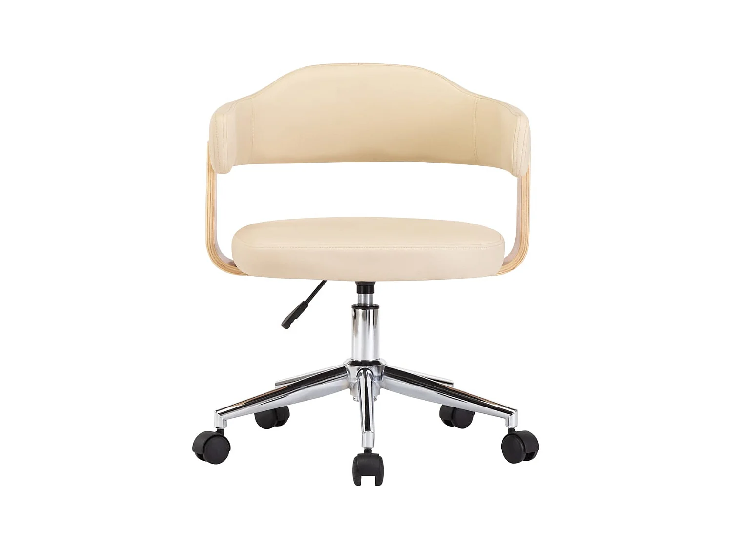 Silla de oficina giratoria color crema de madera curvada y cuero sintético