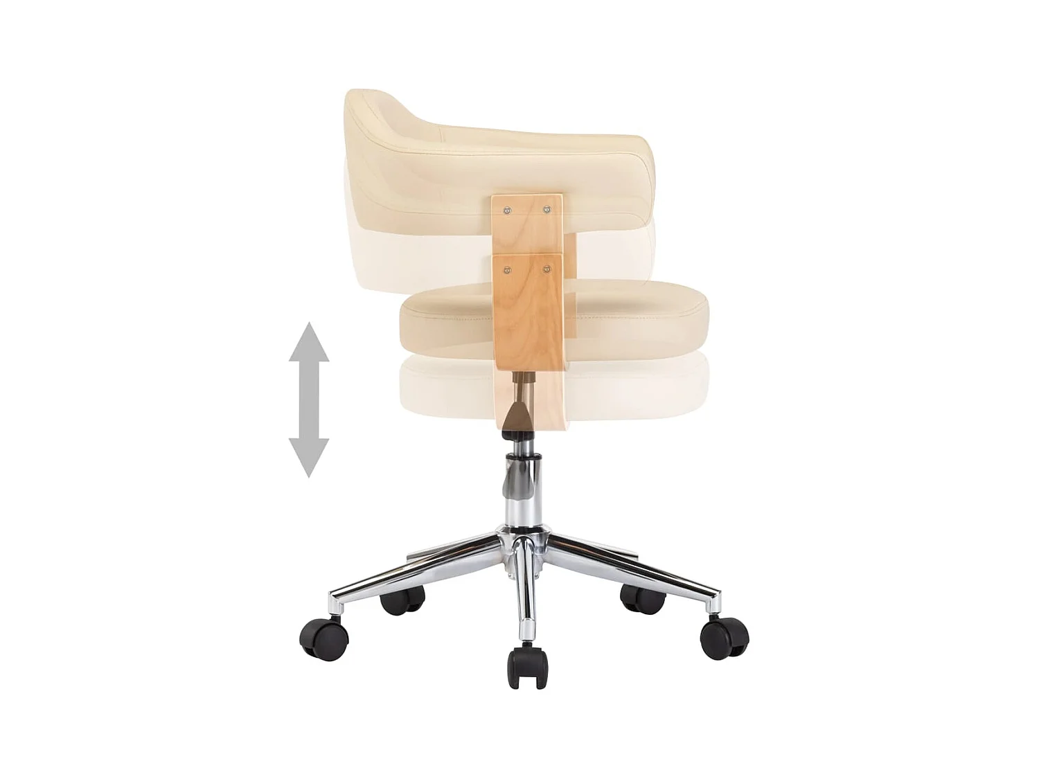 Silla de oficina giratoria color crema de madera curvada y cuero sintético