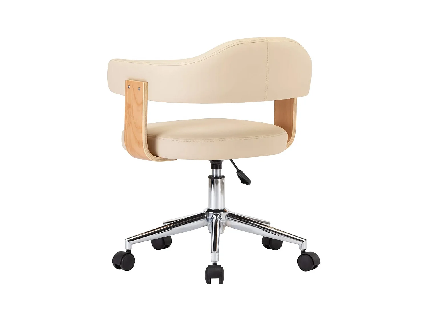 Silla de oficina giratoria color crema de madera curvada y cuero sintético