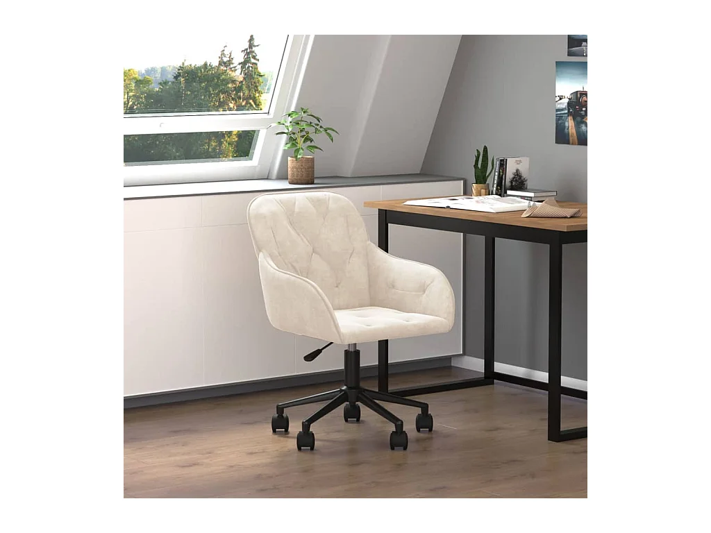 Silla de oficina giratoria de terciopelo color crema
