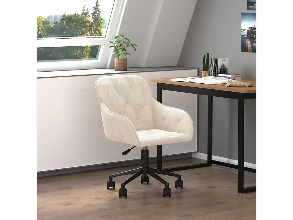 Sedia girevole da ufficio in velluto crema