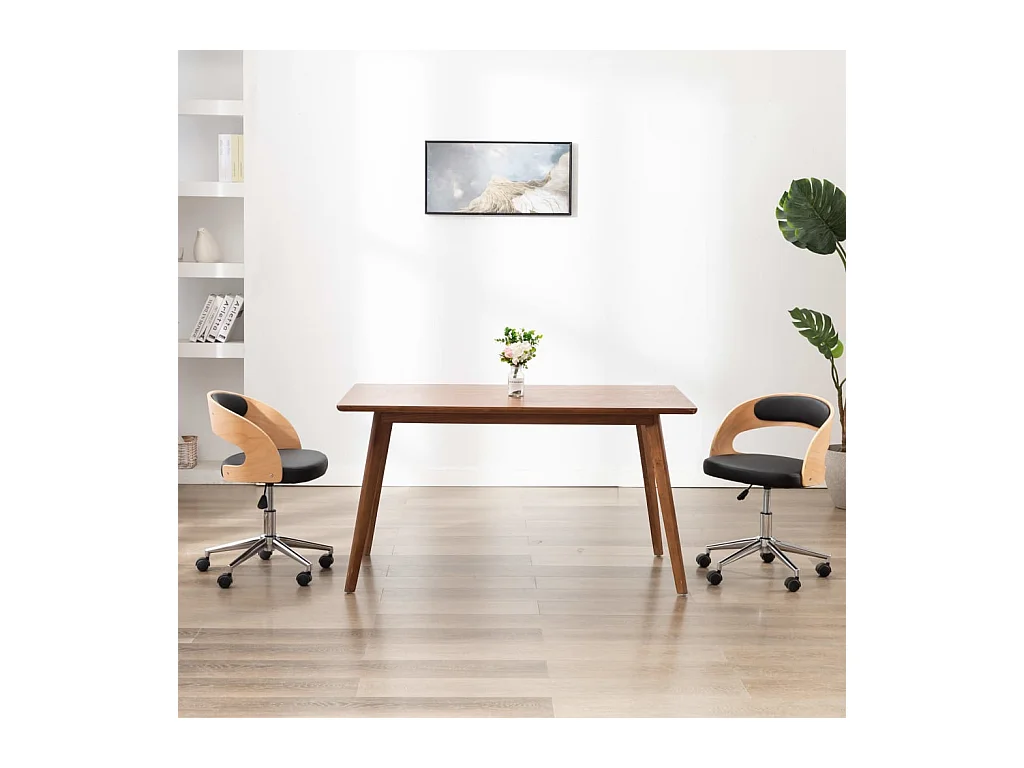 Chaise pivotante de bureau Noir Bois courbé et similicuir