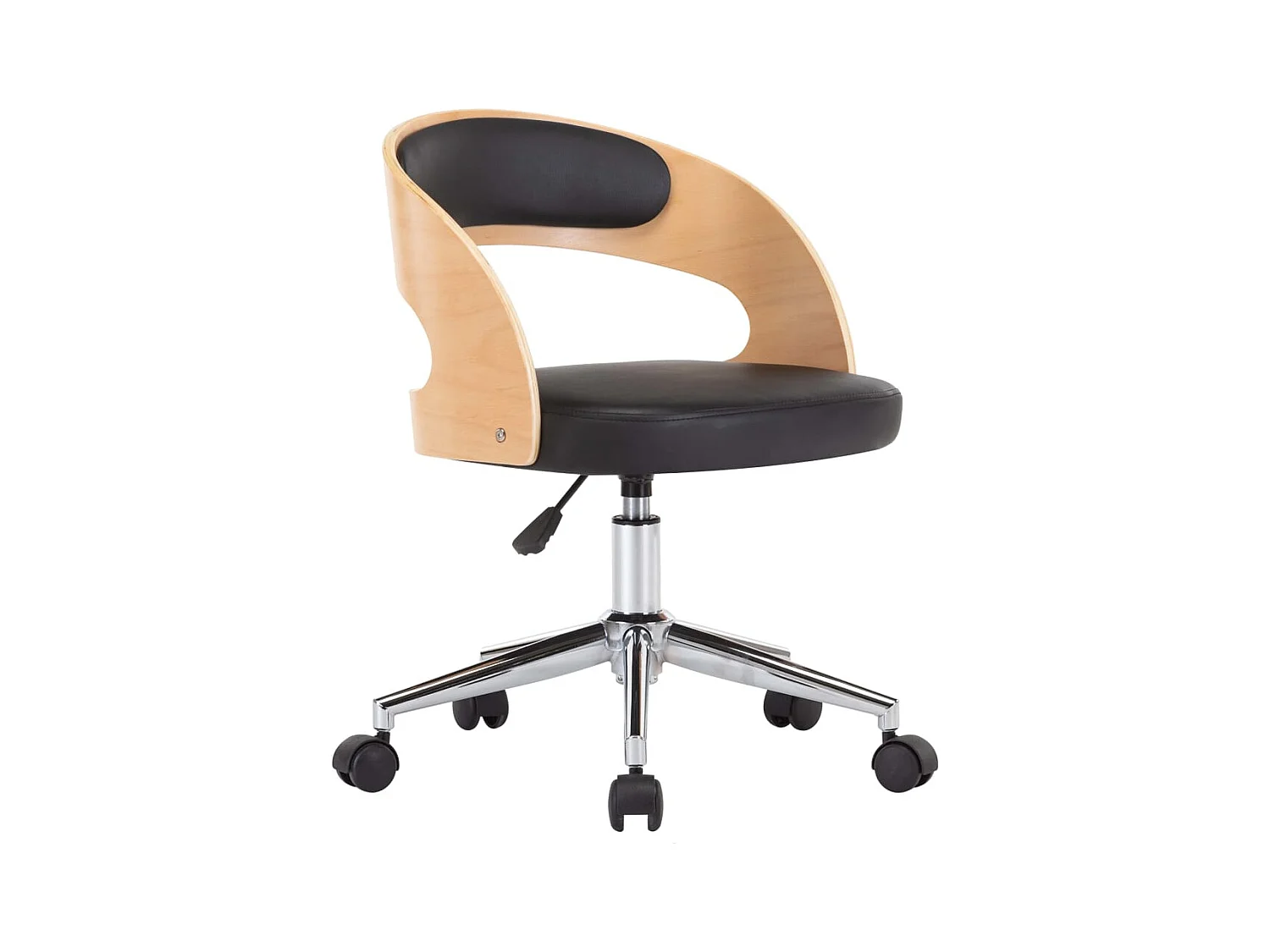 Chaise pivotante de bureau Noir Bois courbé et similicuir