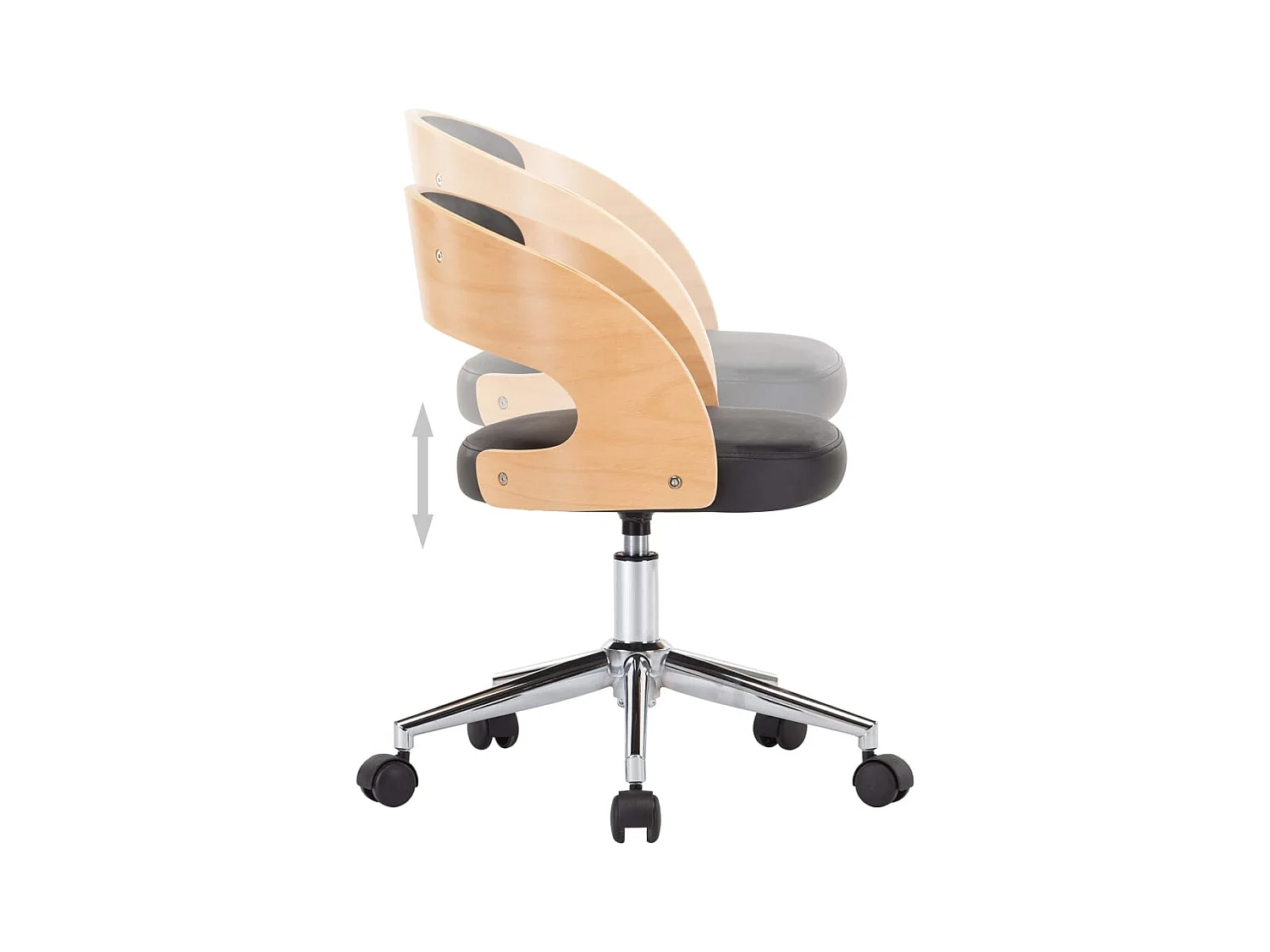 Chaise pivotante de bureau Noir Bois courbé et similicuir