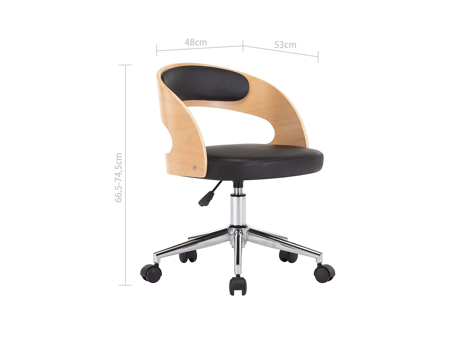 Chaise pivotante de bureau Noir Bois courbé et similicuir