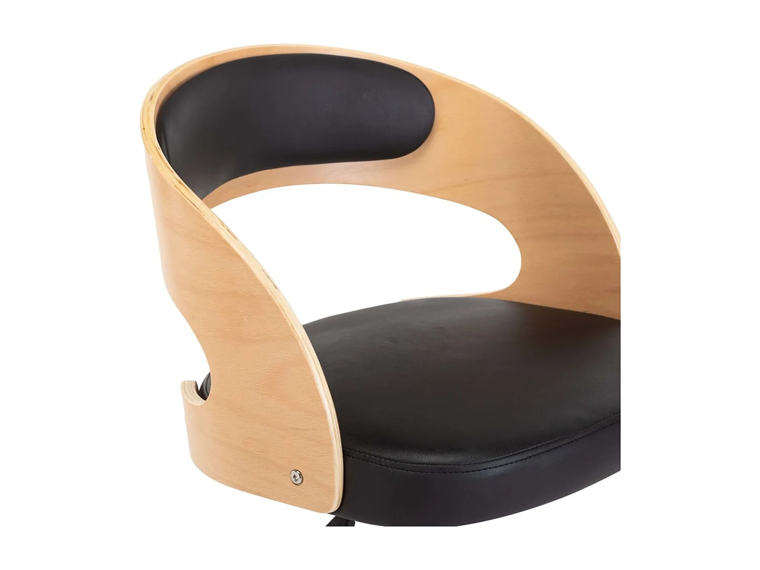 Sedia da ufficio girevole nera in legno curvato e similpelle