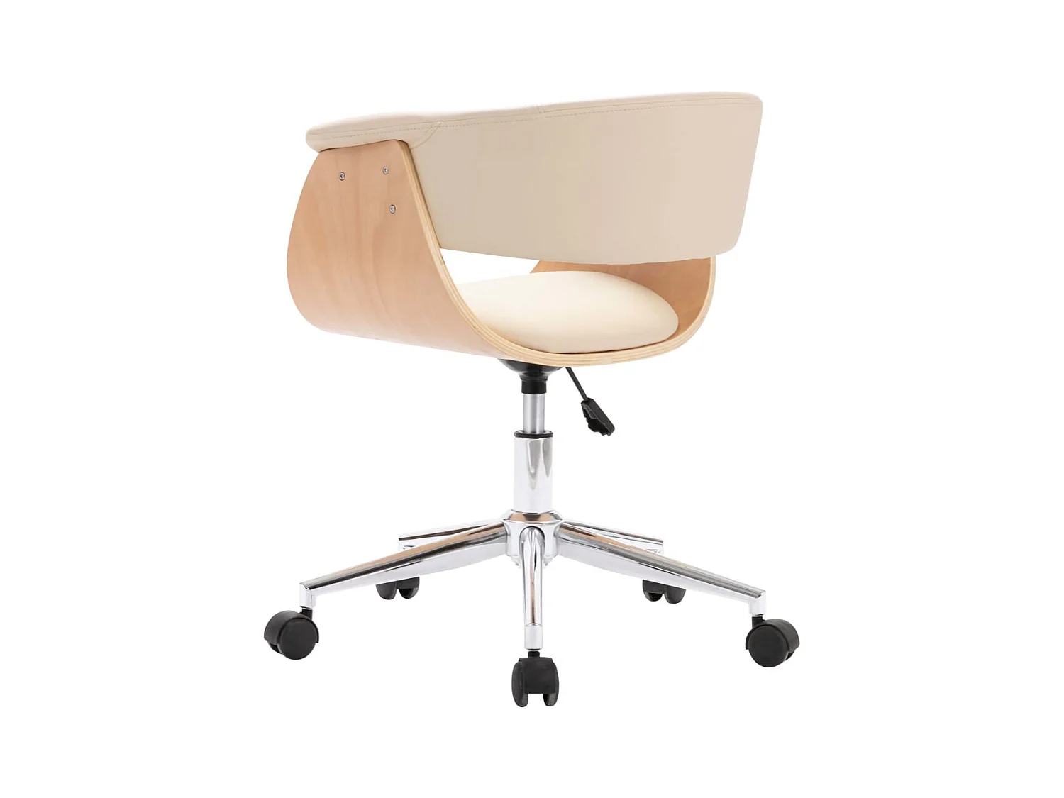 Sedia da ufficio girevole color crema in legno curvato e similpelle
