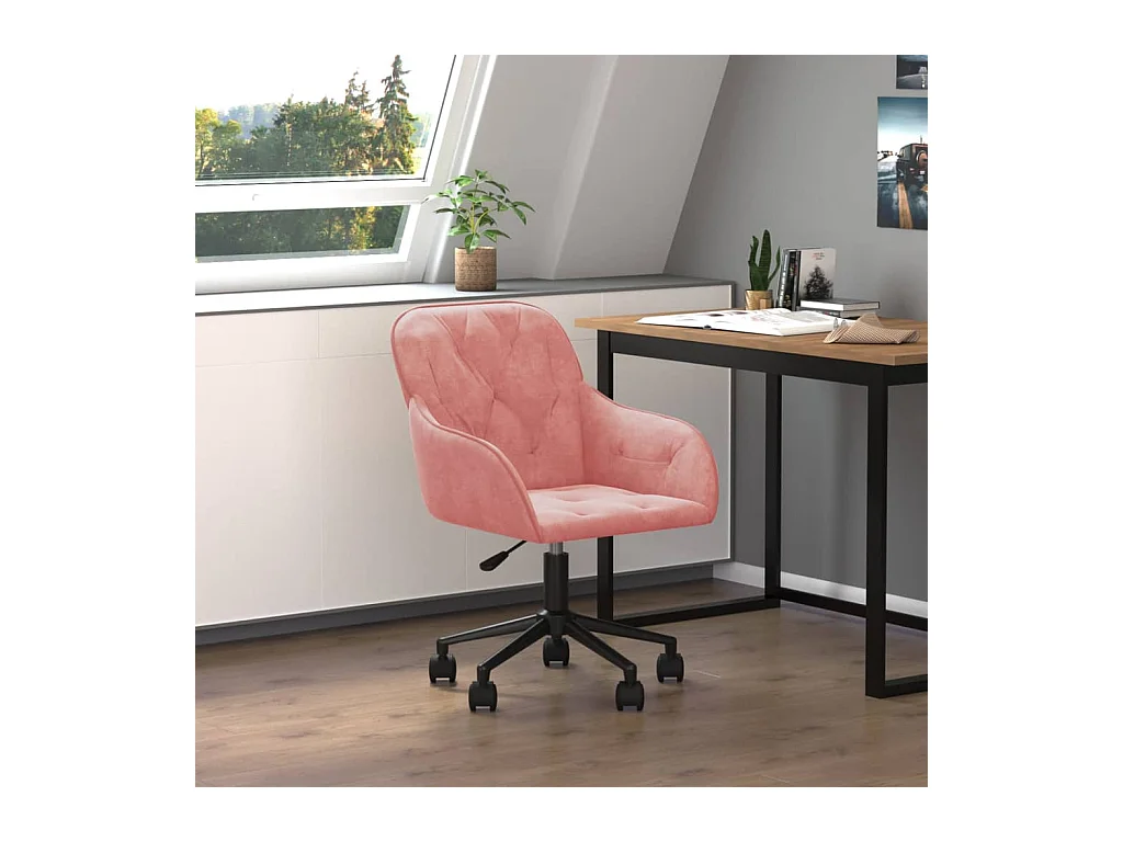 Silla de oficina giratoria de terciopelo rosa