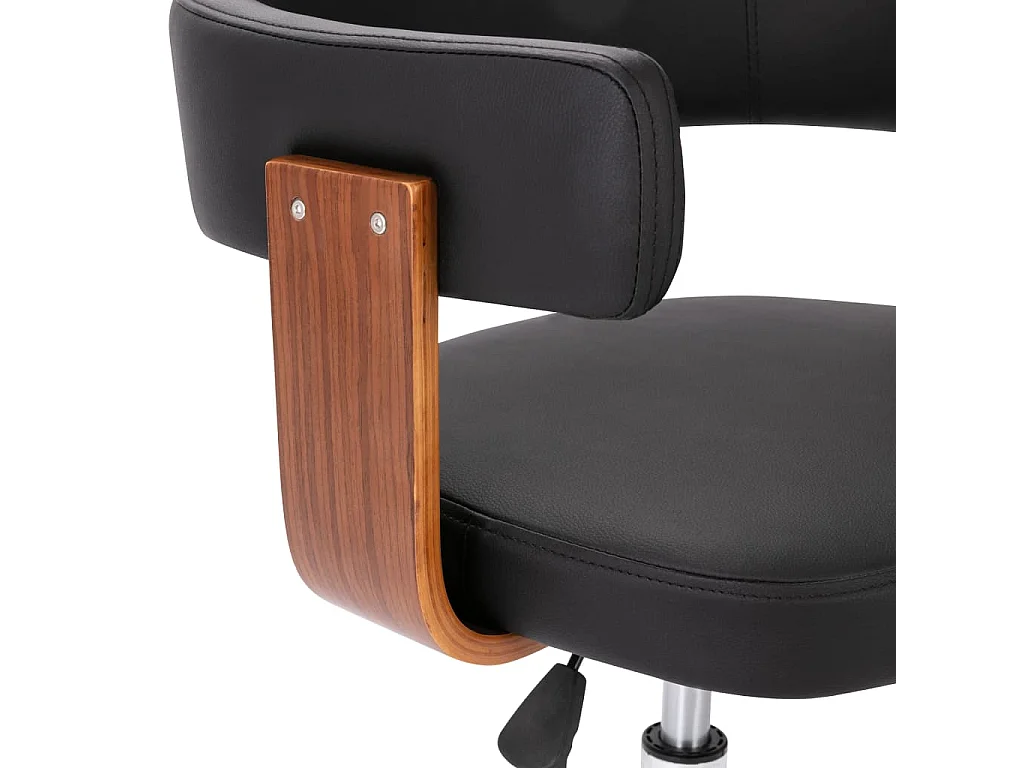 Sedia da ufficio girevole nera in legno curvato e similpelle