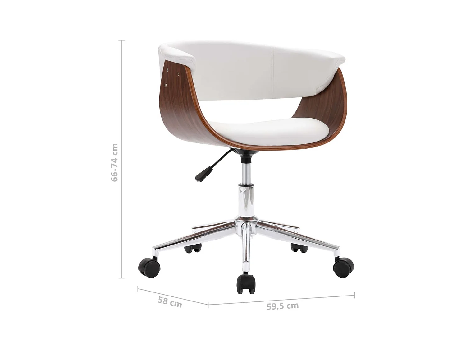 Chaise pivotante de bureau Blanc Bois courbé et similicuir