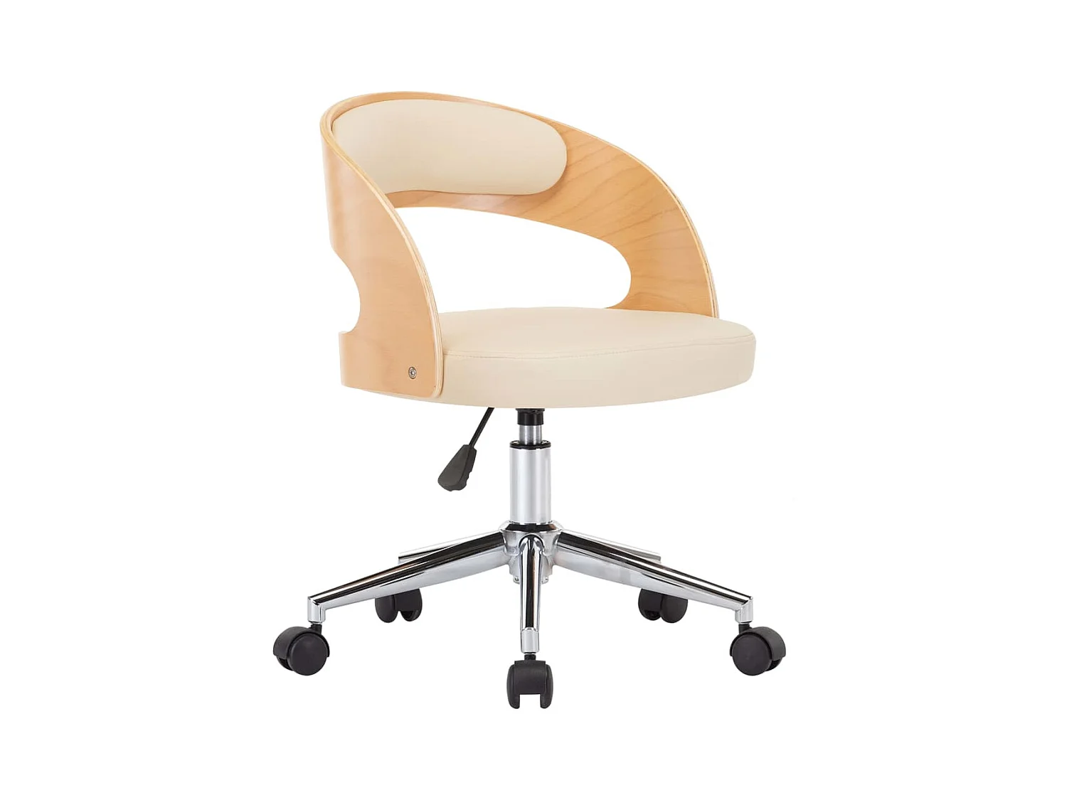 Sedia da ufficio girevole color crema in legno curvato e similpelle