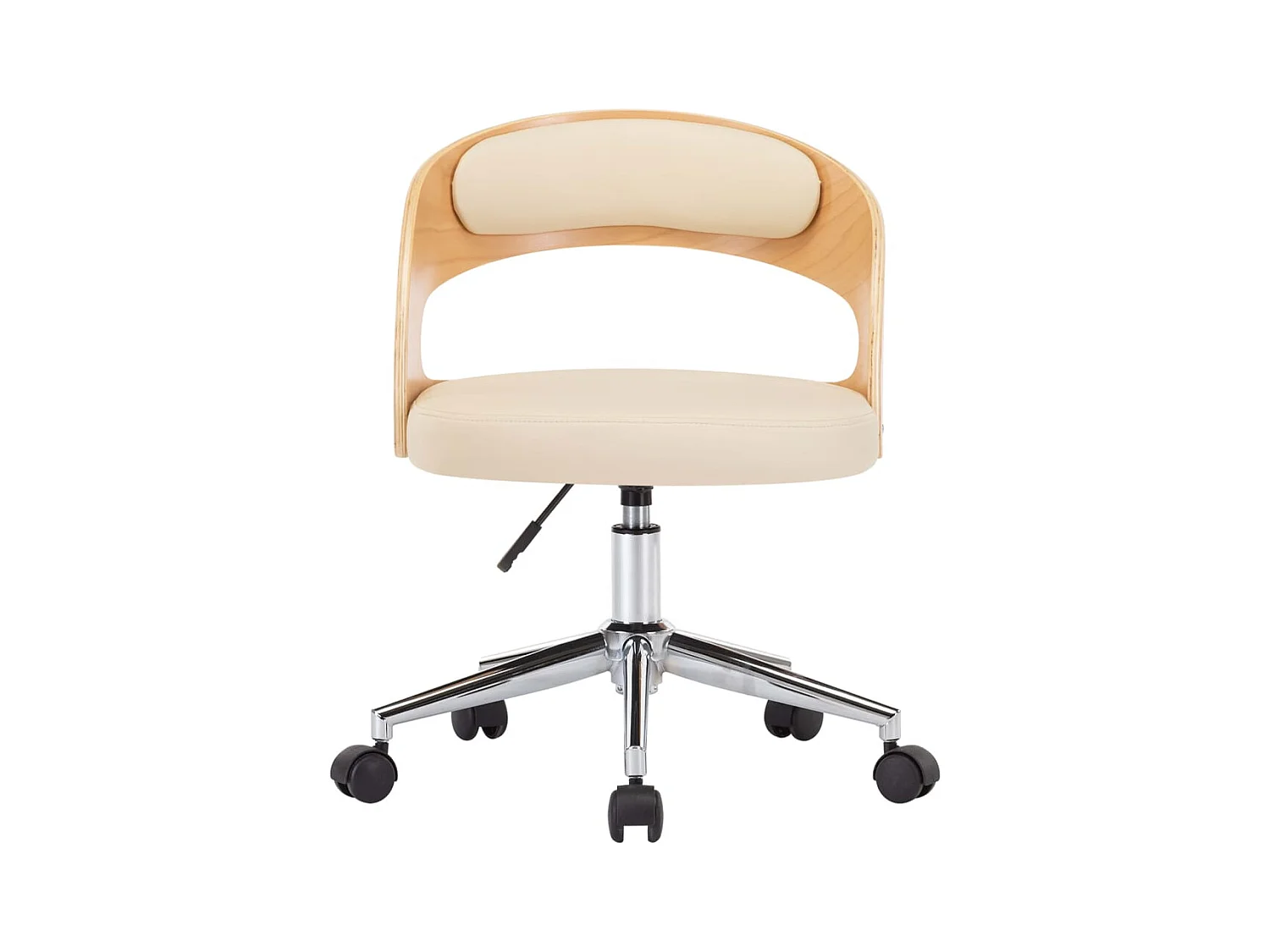 Sedia da ufficio girevole color crema in legno curvato e similpelle