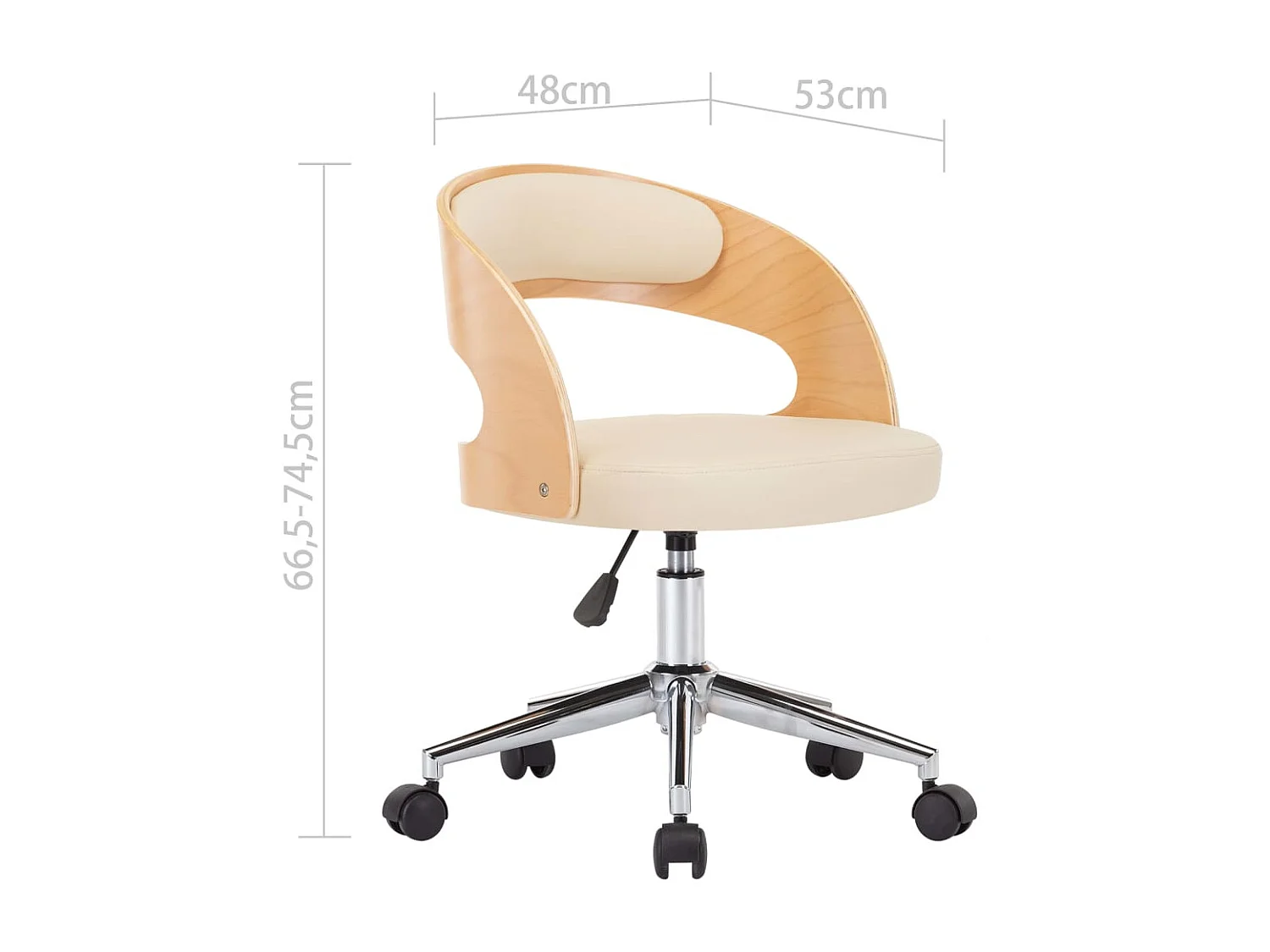 Sedia da ufficio girevole color crema in legno curvato e similpelle