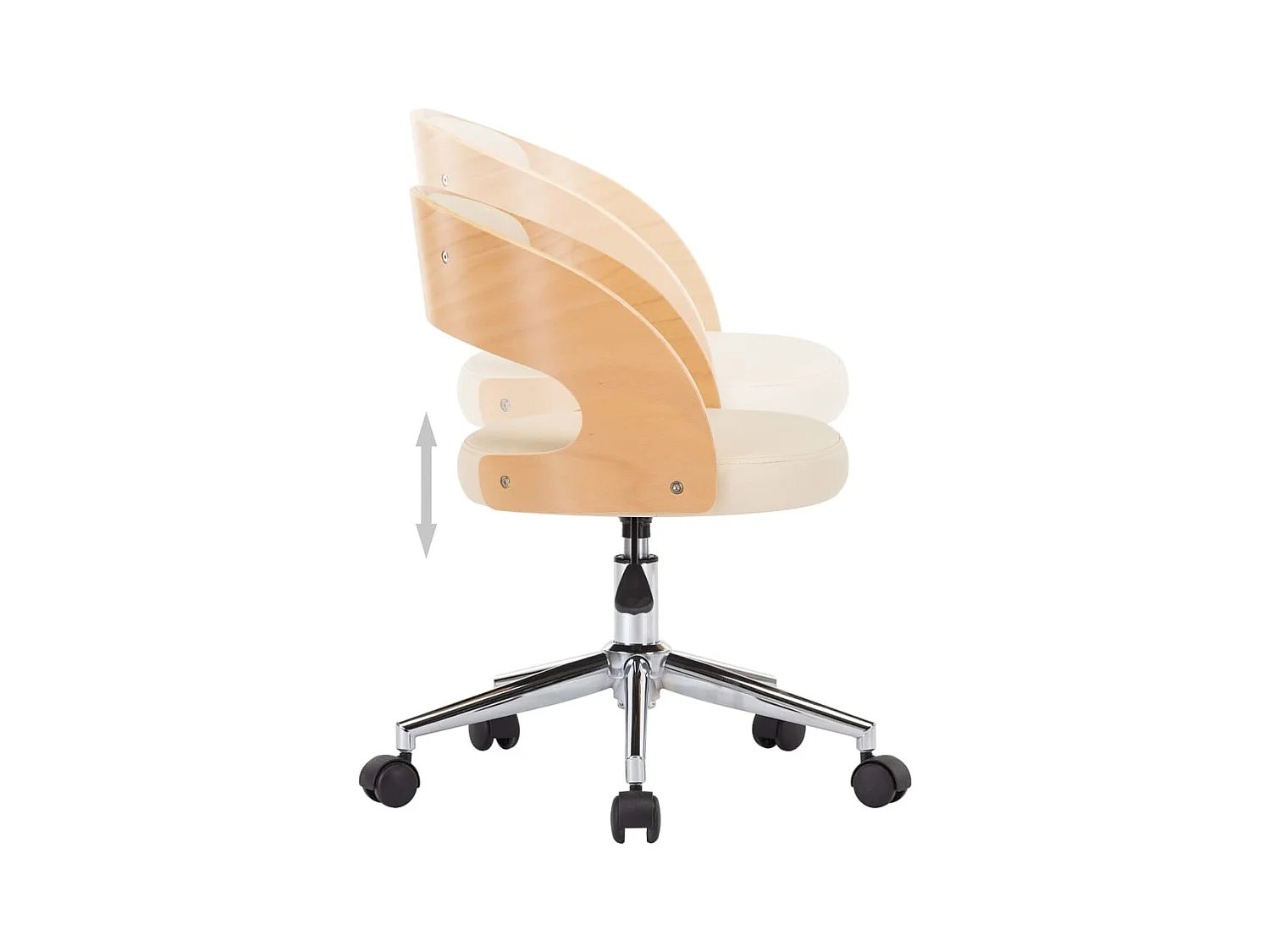 Chaise pivotante de bureau Crème Bois courbé et similicuir
