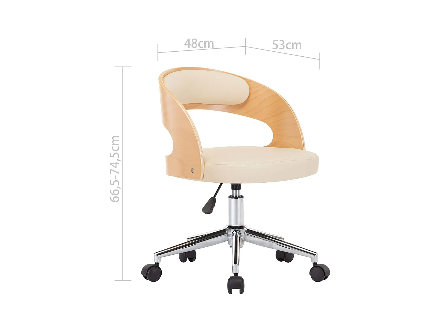 Chaise pivotante de bureau Crème Bois courbé et similicuir