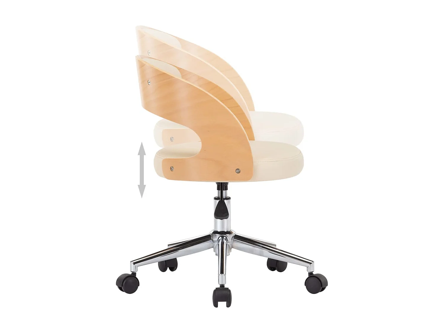 Chaise pivotante de bureau Crème Bois courbé et similicuir
