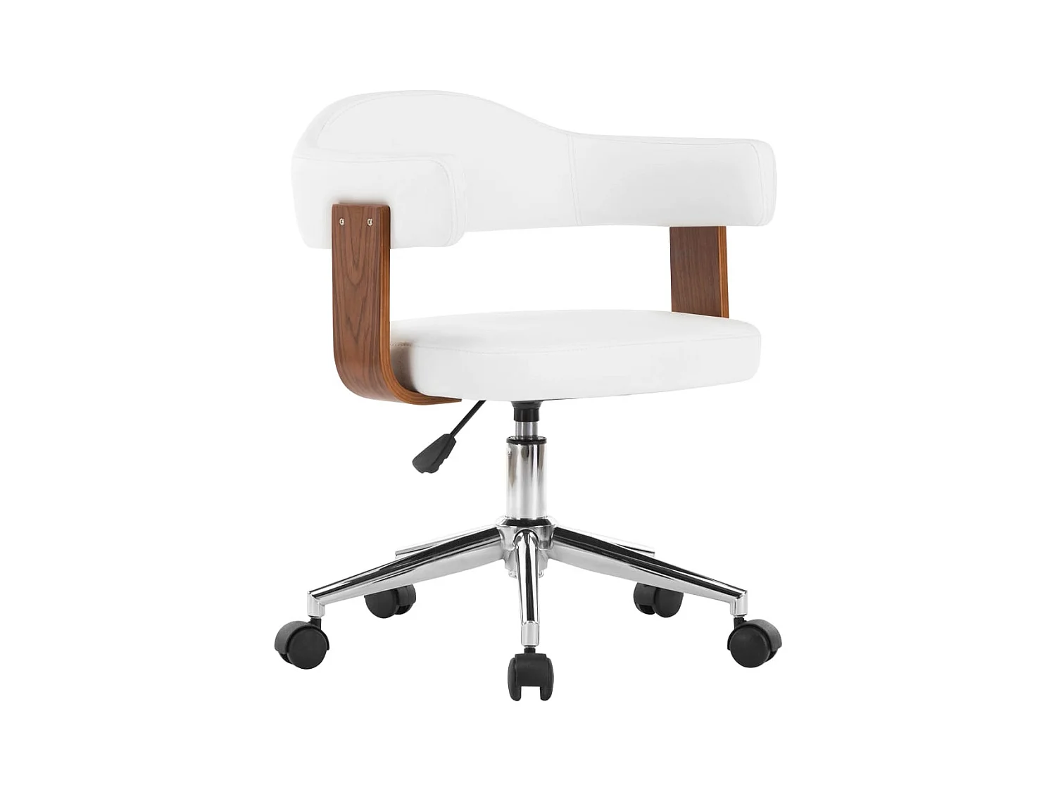 Sedia da ufficio girevole bianca in legno curvato e similpelle