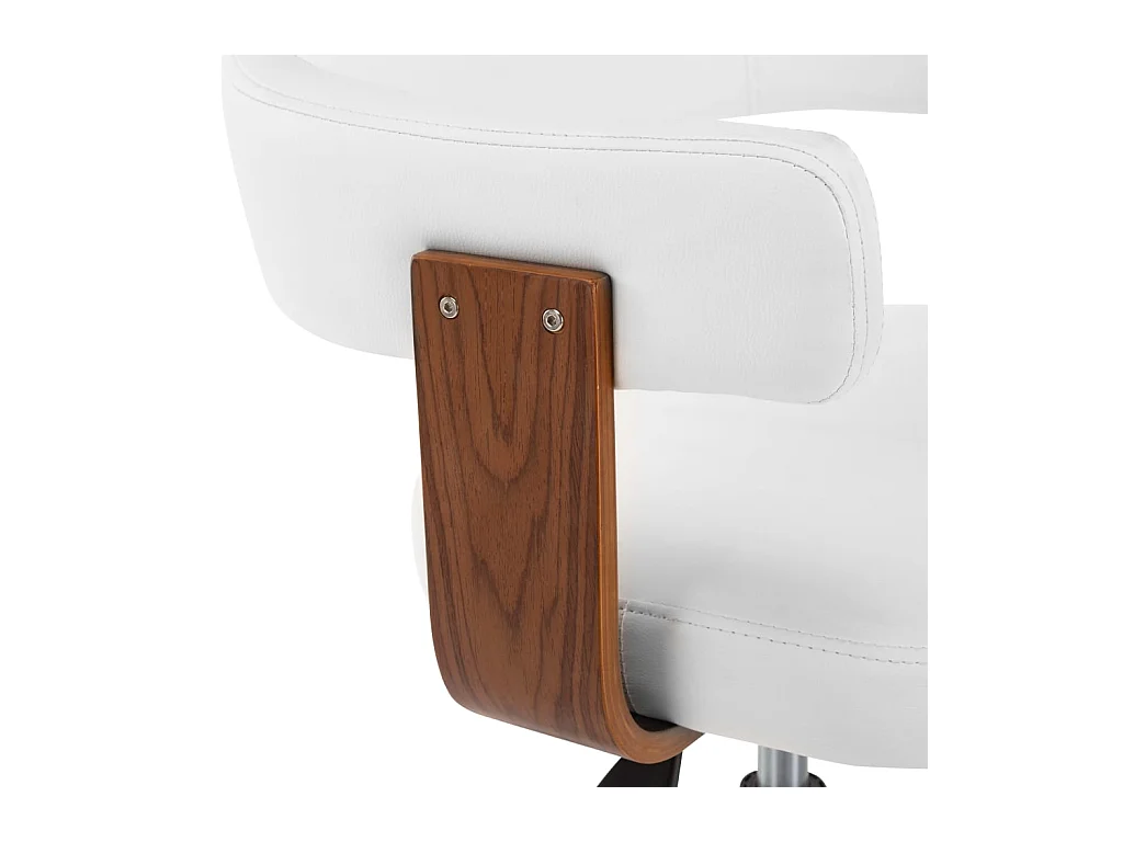 Sedia da ufficio girevole bianca in legno curvato e similpelle